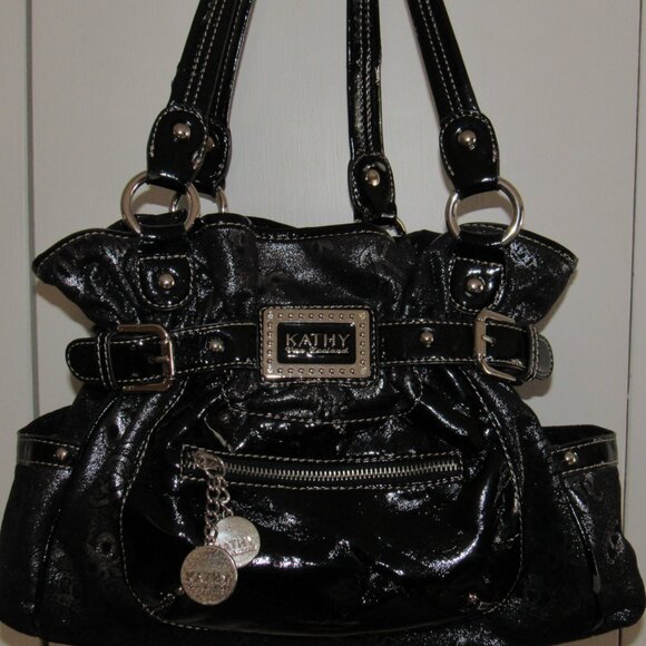 CLASSIC BLACK KATHY VAN ZEELAND PURSE-CHARMS-SHINY-POCKETS-VEGAN-PERFECT! - Picture 2 of 14